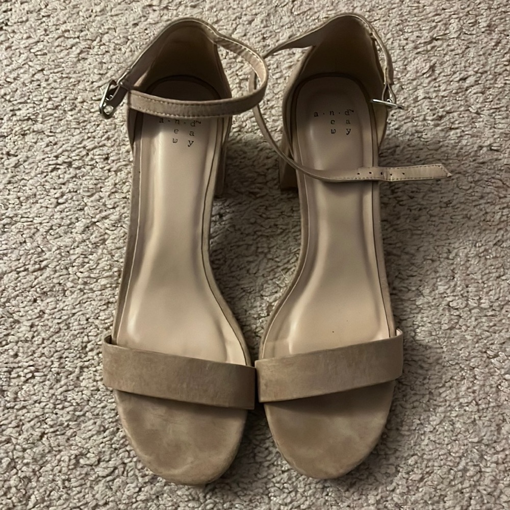 A New Day Beige Block Sandal with Ankle Straps